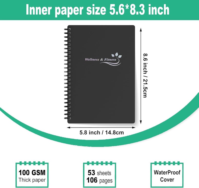 snootion Wellness Planner & Fitness Log - Daily Diet & Health Journal with Weight Loss, Wellness Journal Notebook for Tracking Fitness, Sleep, Nutrition, Meal, Habits, A5(5.8 x 8.6 inch) (Black Silvery) - Image 4